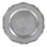 A George II pewter wavy-edge plate, circa 1750 The rim with gadrooned edge, and engraved with a