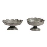 Two small early 18th century pewter footed strawberry dishes, circa 1720 Each of circular dish