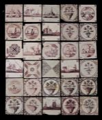 A collection of 18th century Dutch Delft tiles Designed in manganese, designed with flowers and