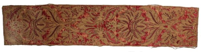 A long panel of silk-velvet appliqué, Spanish, circa 1600 The crimson velvet applied with large