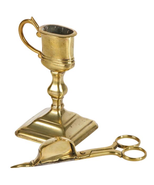 A good George I brass upright candle-snuffer and stand, circa 1720 The snuffer, or wick trimmer, - Image 2 of 5