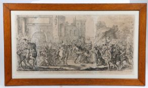 A large framed engraving, dated 1725 Aurelious Milano, ''Crusifixion’ (sic) Christ carrying the