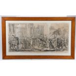 A large framed engraving, dated 1725 Aurelious Milano, ''Crusifixion’ (sic) Christ carrying the