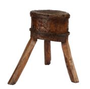 WITHDRAWN  A small early 19th century primitive ash and iron-bound chopping block, circa 1800 The