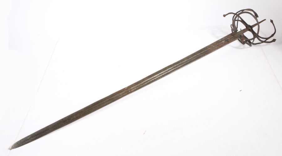 A 17th century European Pallasch type backsword Having a straight single edged double fullered steel - Image 2 of 2