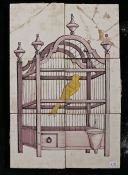 An 18th century Dutch Delft tile picture In manganese, designed as a fancy yellow bird within a
