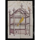 An 18th century Dutch Delft tile picture In manganese, designed as a fancy yellow bird within a