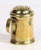 A George III brass dredger, circa 1770 Of cylindrical form, screw-on gently domed and pierced top,