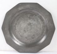 A rare and documented George II pewter decagonal dish, circa 1750 The ten-sided plain rim engraved