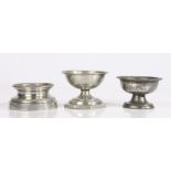 Three late 18th- early 19th century pewter salts, European Two of cup form, each with beaded rim,