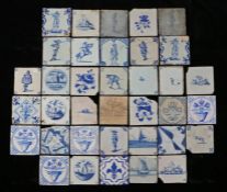 A collection of 18th century Dutch Delft tiles To examples with figures, buildings and