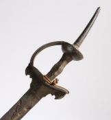 19th/19th century Indian Firangi Broadsword, straight double fulled blade, basket hilt with long