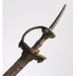 19th/19th century Indian Firangi Broadsword, straight double fulled blade, basket hilt with long