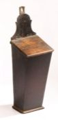 George III oak candle box, with hinged lid and tapering body, 43cm long