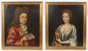 19th century British School, pair of portraits, half length, the gentleman with a curled wig and