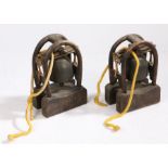 Two Chinese temple bells, in arched frames, 20cm high, (2)