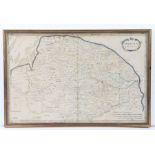 Robert Morden, 18th century hand coloured map of Norfolk, housed in a gilt and glazed frame, 58cm