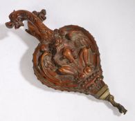A pair of 19th Century walnut bellows, carved with a winged beast to the centre and dragon carved