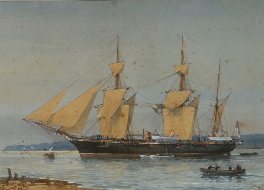 William Frederick Mitchell (British 1845-1914), study of a two masted sailing ship, signed - Image 2 of 2