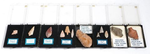 A collection of ancient flint arrow heads, Mesolithic, Neolithic, stones age, (8)