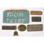 Collection of various plaques and signs, 19th century and later, to include a folk art 'Room To