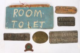 Collection of various plaques and signs, 19th century and later, to include a folk art 'Room To