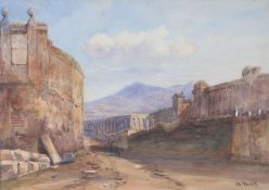 19th century Continental school, study of a ruinous landscape, signed A Huck?, watercolour on paper,