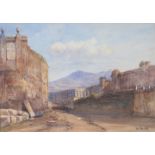 19th century Continental school, study of a ruinous landscape, signed A Huck?, watercolour on paper,
