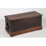 19th century teak sailor's chest, the hinged lid enclosing a candle box interior, the underside