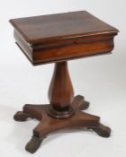 Victorian mahogany work table, the rectangular hinged lid enclosing a green baize lined interior,