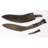 Early to mid 20th century Nepalese Chaaklo type Kukri, curved steel blade with single fuller,