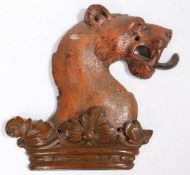 19th century carved painted wooden tiger's head, with long tongue, 25cm