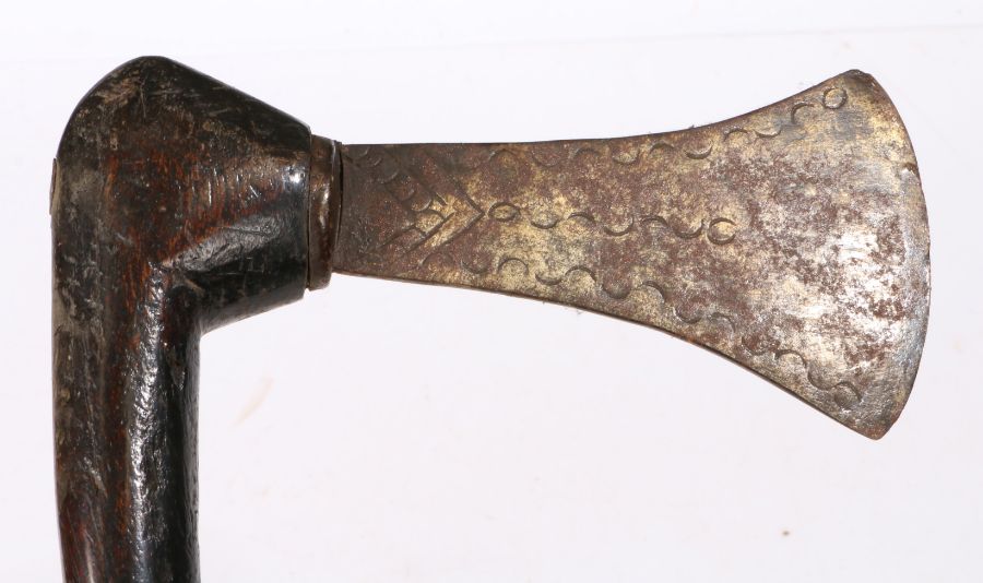 South African ceremonial axe, the blade with engraved decoration, 53cm long