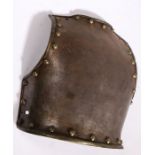 Late 19th/early 20th century European heavy cavalryman's back plate, steel with brass studs,