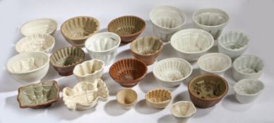 Collection of mostly Victorian stoneware and pottery jelly moulds, various shapes and sizes (qty)