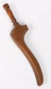 19th century treen goose wing knitting sheath, with punched wrigglework decoration, initialled AM,