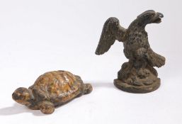 Victorian cast metal door stop, in the form of a tortoise, 17cm, together with a cast iron example