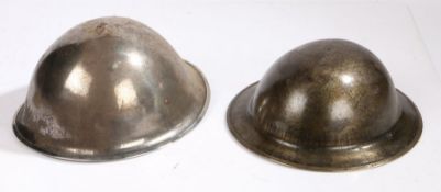 British Mk II combat helmet, paint stripped from shell and appears to have been varnished, liner and