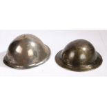 British Mk II combat helmet, paint stripped from shell and appears to have been varnished, liner and