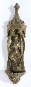 20th century cast brass holy water stoop, in the form of Archangel Gabriel, with shell shape stoop