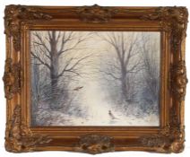 Colin W. Burns (B 1944), two cock pheasants in a snowy landscape, signed oil on canvas, housed in