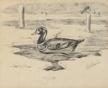Arthur Henry Patterson (British, 1857-1935) Duck in Icy Water, Gull to Post signed (lower right),