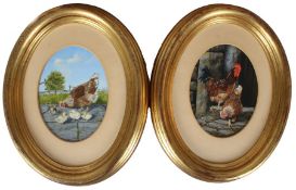 Rex Grattan Flood (British, 1928-2009) Chickens both signed, pair of oils on board 12 x 9cm (5" x