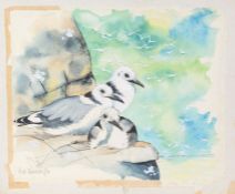 Hugh Brandon-Cox, FZS (British, 1917-2003) Sea Birds on a Rock signed (bottom left), watercolour