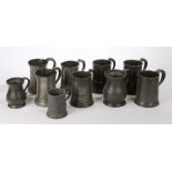 A collection of 19th Century pewter tankards, to include Quart and Pint examples, (10)