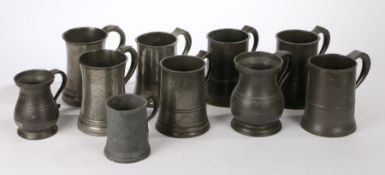 A collection of 19th Century pewter tankards, to include Quart and Pint examples, (10)