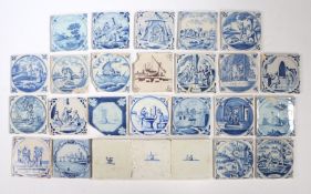 A collection of 18th Century Dutch Delft tiles, various scenes, figural, landscape, biblical and