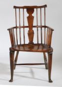 An 18th Century ash and elm Windsor chair, Thames Valley, circa 1790, the arched stepped top rail