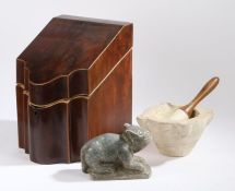 A George III mahogany knife box, of typical form, AF, together with a Victorian pestle and mortar