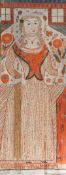 A 19th Century Swedish Bonad folk art painting, the Bonad section with a lady with blond hair and